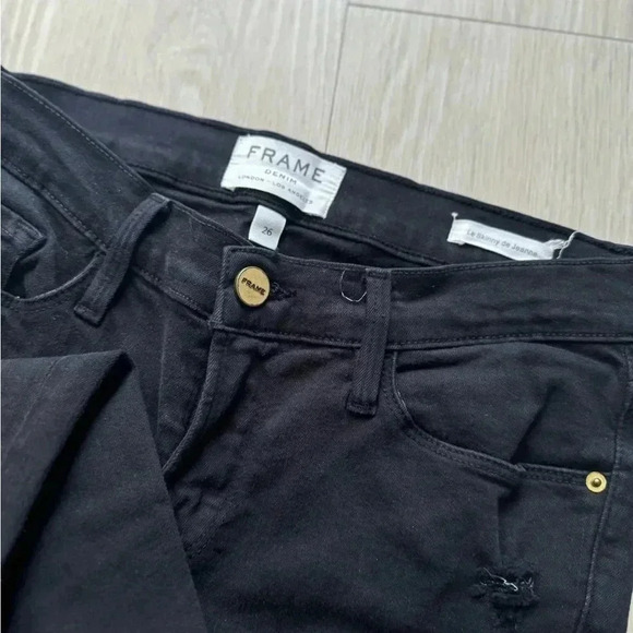 Frame Denim Jeans Women's Le Skinny de Jeanne Distress Made In USA Black - Picture 6 of 8